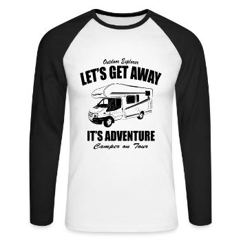Wohnmobil - Caravan - Camping - Camper - Unisex Baseballshirt langarm - Weiß/Schwarz - Vorne - Nik (191cm)