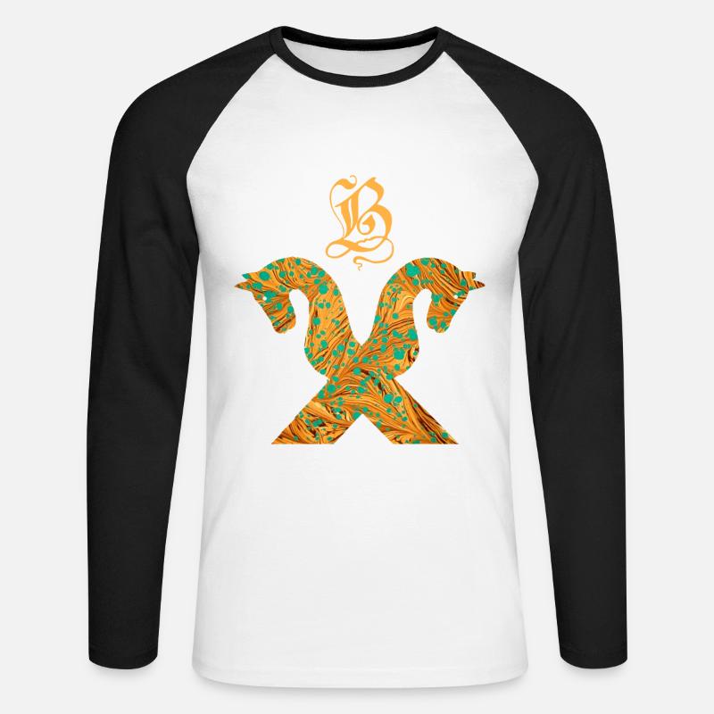 pferdegiebel e 95 b - Unisex Baseballshirt langarm - Weiß/Schwarz