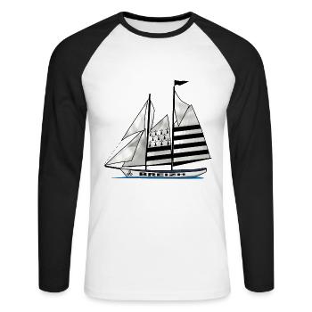 voilier breton - T-shirt baseball manches longues Homme - blanc/noir - Devant - Nik (191cm)