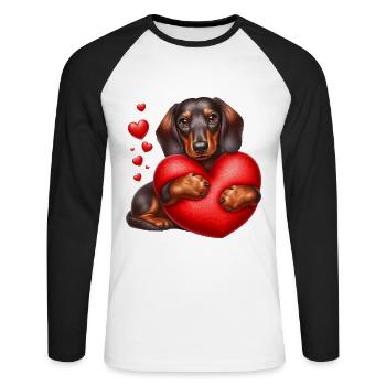 Dessin animé teckel - T-shirt baseball manches longues Homme - blanc/noir - Devant - Nik (191cm)