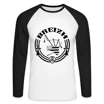 Breizh, Bretagne - T-shirt baseball manches longues Homme - blanc/noir - Devant - Nik (191cm)