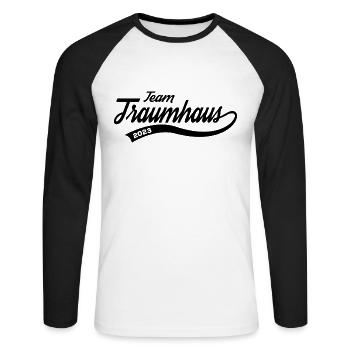 Team Traumhaus 2023 Bauherrin Hausbau Häuslebauer - T-shirt baseball manches longues Homme - blanc/noir - Devant - Nik (191cm)