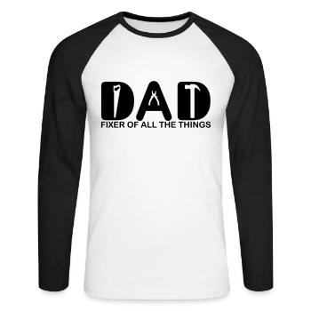 Papa. Fixierer aller Dinge. - Unisex Baseballshirt langarm - Weiß/Schwarz - Vorne - Nik (191cm)