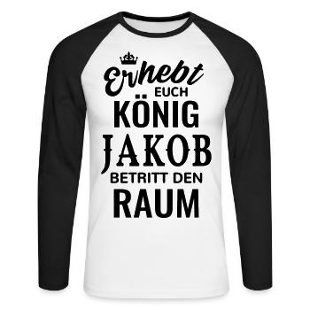 Name Jakob König Geschenkidee Geburtstag lustig - Unisex Baseballshirt langarm - Weiß/Schwarz - Vorne - Nik (191cm)