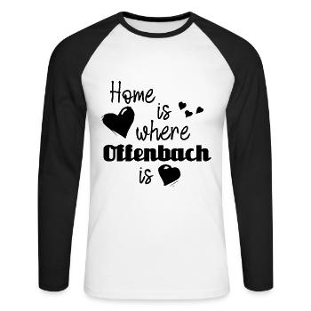 Zuhause in Offenbach - Home is where Offenbach is - Unisex Baseballshirt langarm - Weiß/Schwarz - Vorne - Nik (191cm)
