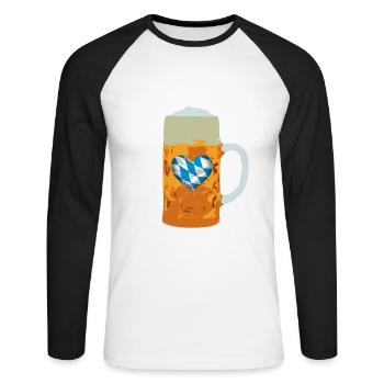 Bier mit Bayern Flaggen Herz - Unisex Baseballshirt langarm - Weiß/Schwarz - Vorne - Nik (191cm)