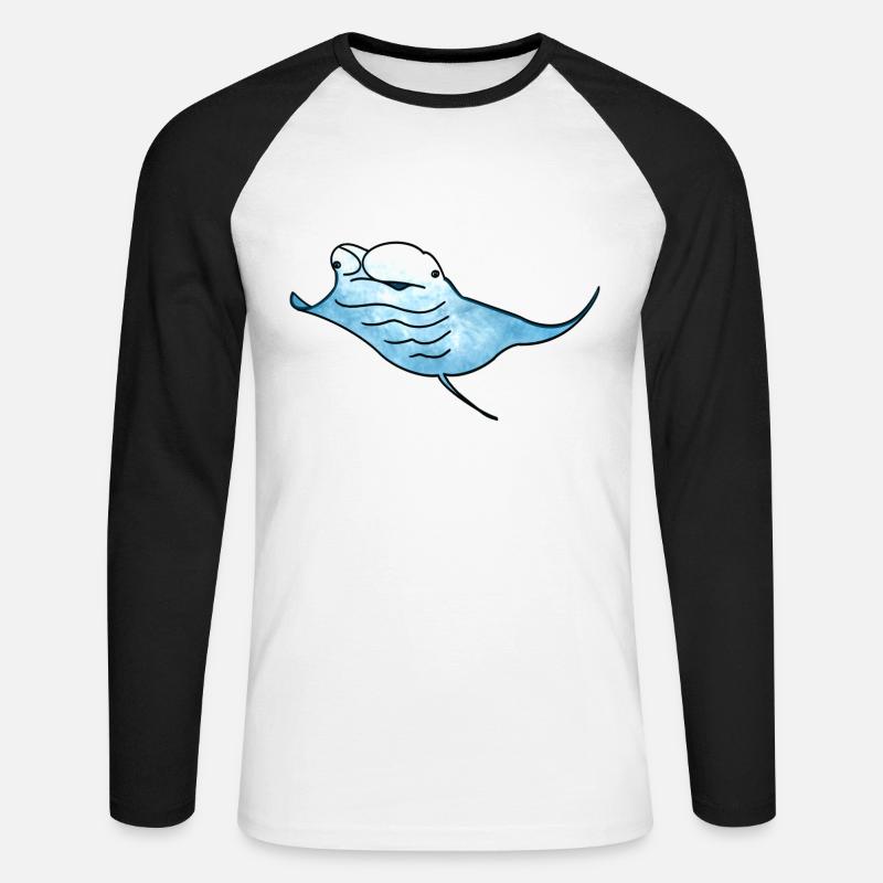 Mantarochen Manta Rochen - Unisex Baseballshirt langarm - Weiß/Schwarz