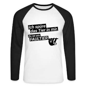 spüre das Tier in mir ein Faultier Spruch lustig - Unisex Baseballshirt langarm - Weiß/Schwarz - Vorne - Nik (191cm)