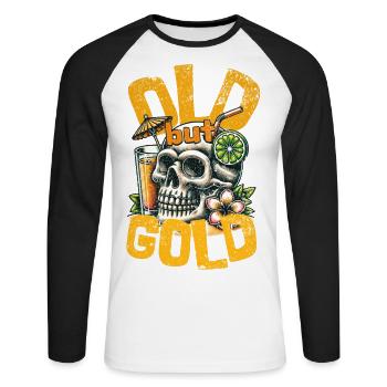 Cocktail vieux mais doré avec crâne - T-shirt baseball manches longues Homme - blanc/noir - Devant - Nik (191cm)