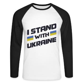 I stand with Ukraine Support Frieden - Unisex Baseballshirt langarm - Weiß/Schwarz - Vorne - Nik (191cm)