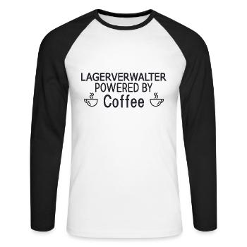 Lagerverwalter Powered By Coffee - Unisex Baseballshirt langarm - Weiß/Schwarz - Vorne - Nik (191cm)