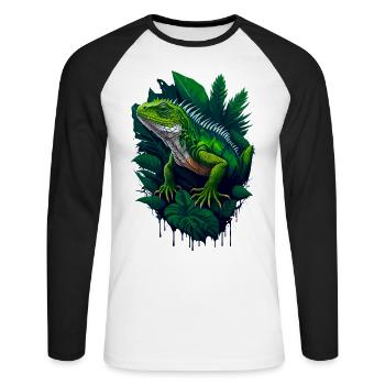 Reptilien-Leguan - Unisex Baseballshirt langarm - Weiß/Schwarz - Vorne - Nik (191cm)