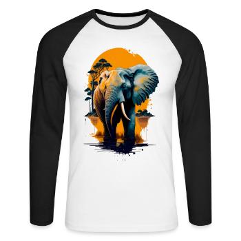 Éléphant - T-shirt baseball manches longues Homme - blanc/noir - Devant - Nik (191cm)