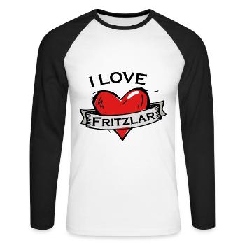 Fritzlar - Ich liebe Stadtnamen in Tattoo Stil - Unisex Baseballshirt langarm - Weiß/Schwarz - Vorne - Nik (191cm)