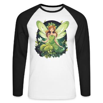 Wald Fee - Unisex Baseballshirt langarm - Weiß/Schwarz - Vorne - Nik (191cm)