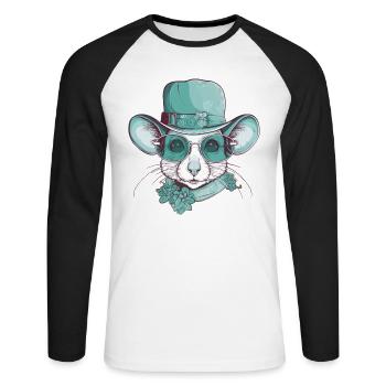 Maus - Unisex Baseballshirt langarm - Weiß/Schwarz - Vorne - Nik (191cm)