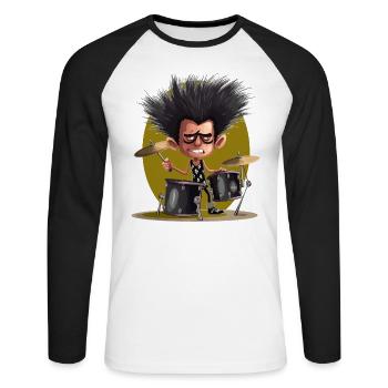 Drummer man - Unisex Baseballshirt langarm - Weiß/Schwarz - Vorne - Nik (191cm)