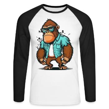 Geek out, Gorille ! - T-shirt baseball manches longues Homme - blanc/noir - Devant - Nik (191cm)
