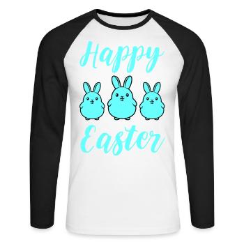 Joyeux lapins de Pâques - T-shirt baseball manches longues Homme - blanc/noir - Devant - Nik (191cm)