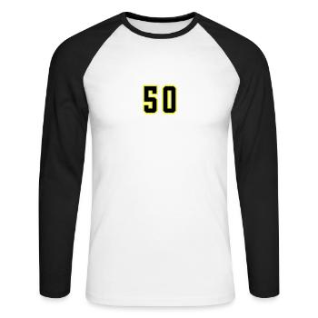 50 Zahl Trikot - Unisex Baseballshirt langarm - Weiß/Schwarz - Vorne - Nik (191cm)
