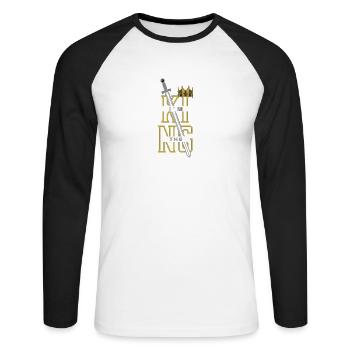 The King - Unisex Baseballshirt langarm - Weiß/Schwarz - Vorne - Nik (191cm)