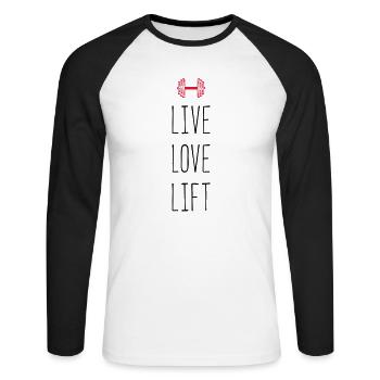 lift love live - Unisex Baseballshirt langarm - Weiß/Schwarz - Vorne - Nik (191cm)