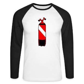 Tauchflasche DIN von Scuba.Style - Unisex Baseballshirt langarm - Weiß/Schwarz - Vorne - Nik (191cm)