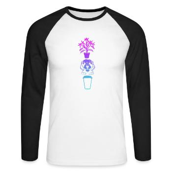 Plantes mignonnes Chien et café Jardinage Caféine - T-shirt baseball manches longues Homme - blanc/noir - Devant - Nik (191cm)