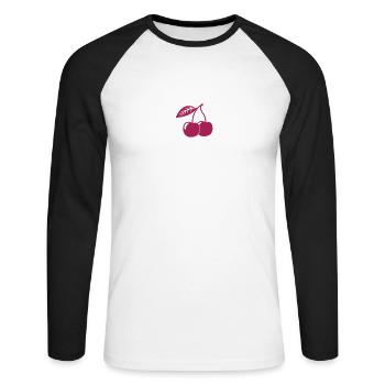 Kirschen, 1fb - Unisex Baseballshirt langarm - Weiß/Schwarz - Vorne - Nik (191cm)