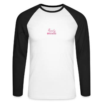 La beauté est mon entreprise Maquilleur Styliste - T-shirt baseball manches longues Homme - blanc/noir - Devant - Nik (191cm)