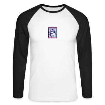 Acid House Techno Glitch Vaporwave Manga Raver DJ - T-shirt baseball manches longues Homme - blanc/noir - Devant - Nik (191cm)