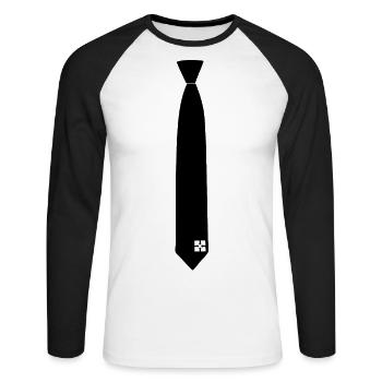 Tie Shirt (T-Shirt mit Krawatte) - Unisex Baseballshirt langarm - Weiß/Schwarz - Vorne - Nik (191cm)