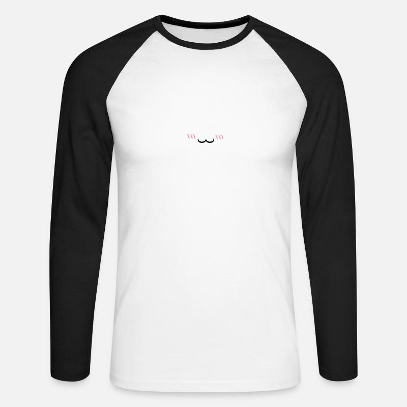 00253 Bouche uwu chat rougi - T-shirt baseball manches longues Homme - blanc/noir