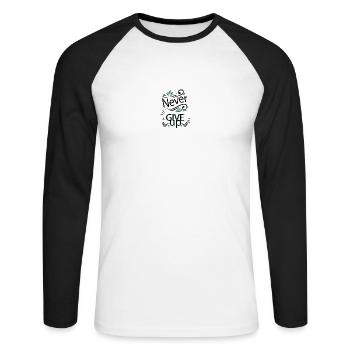 Never give up - Unisex Baseballshirt langarm - Weiß/Schwarz - Vorne - Nik (191cm)