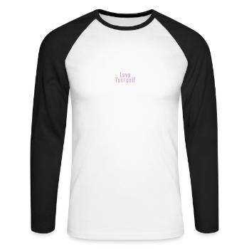 Love Yourself - Unisex Baseballshirt langarm - Weiß/Schwarz - Vorne - Nik (191cm)