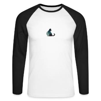 chat noir - T-shirt baseball manches longues Homme - blanc/noir - Devant - Nik (191cm)