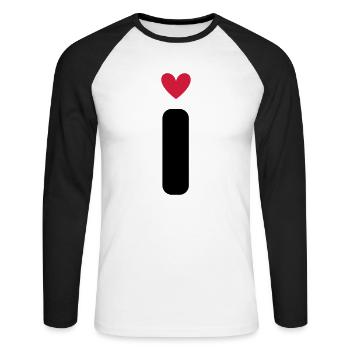 "I" mit Herzchen - Unisex Baseballshirt langarm - Weiß/Schwarz - Vorne - Nik (191cm)