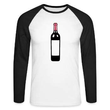 Rotwein-Flasche Weinflasche plonk - Unisex Baseballshirt langarm - Weiß/Schwarz - Vorne - Nik (191cm)