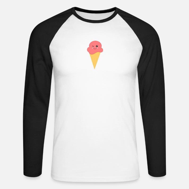 Eis Eiscreme Erdbeereis - Unisex Baseballshirt langarm - Weiß/Schwarz