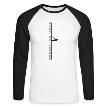 Maison,course, gratte-ciel, extrême, sport,sangle - T-shirt baseball manches longues Homme - blanc/noir - Devant - Nik (191cm)