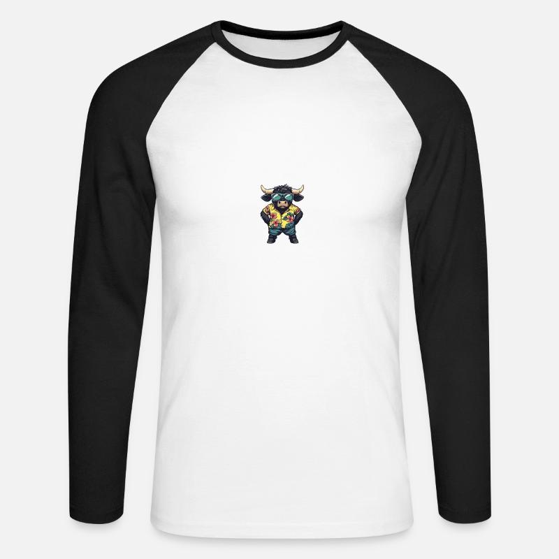 Stier Comic Cool Sommer - Unisex Baseballshirt langarm - Weiß/Schwarz