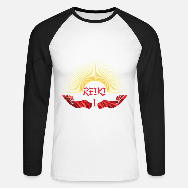reiki 1 e 18 - Unisex Baseballshirt langarm - Weiß/Schwarz