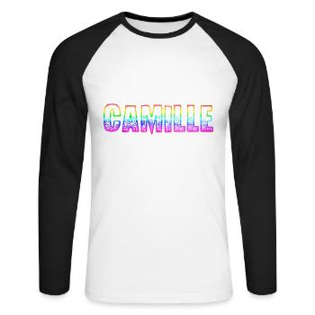 camille rs arc-en-ciel - T-shirt baseball manches longues Homme - blanc/noir - Devant - Nik (191cm)
