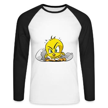 Böses Küken - Unisex Baseballshirt langarm - Weiß/Schwarz - Vorne - Nik (191cm)