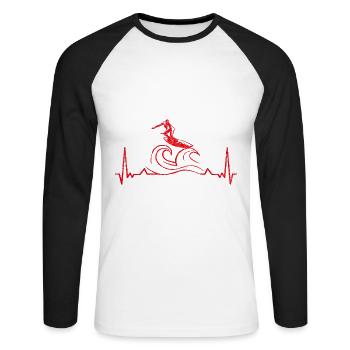 Cool art of surfing wave heartbeat for - Unisex Long Sleeve Baseball T-Shirt - white/black - Front - Nik (191cm)