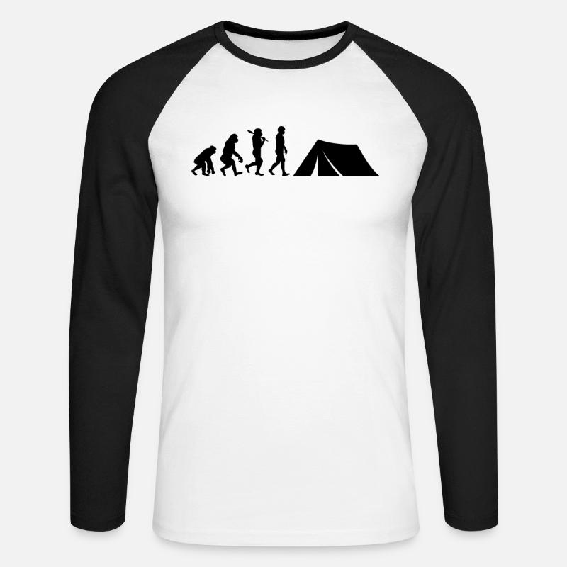 Zelten Evolution Camping - Unisex Baseballshirt langarm - Weiß/Schwarz