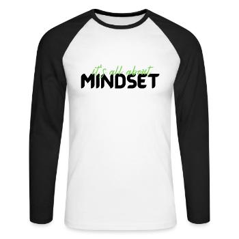 motivation quote it's all about Mindset typography - Unisex Long Sleeve Baseball T-Shirt - white/black - Front - Nik (191cm)
