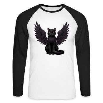 Chat noir Ange gothique Dark Angel - T-shirt baseball manches longues Homme - blanc/noir - Devant - Nik (191cm)