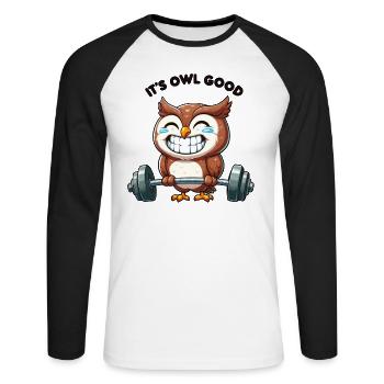 Starke Eule Gewichtheber Fitness Sportlich - Unisex Baseballshirt langarm - Weiß/Schwarz - Vorne - Nik (191cm)