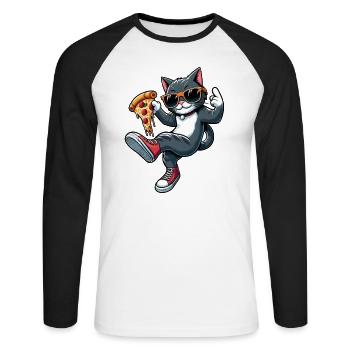 Chat dansant pizza cool amateur de pizza dessin animé - T-shirt baseball manches longues Homme - blanc/noir - Devant - Nik (191cm)